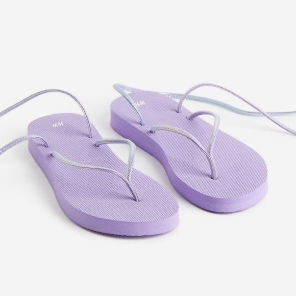 H&M purple iridescent flip flop lace up flats sandals 5-6 women’s size BRAND NEW - Picture 8 of 8